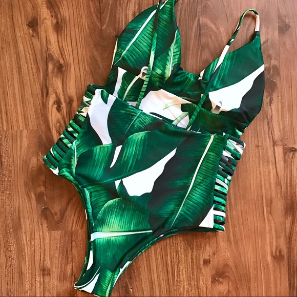 Palm Leaf One Piece Bathing Suit Swimsuit - Picture 5 of 8